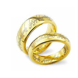 J29饰品 环王对戒镀金 至尊魔戒 钛钢情侣戒指金色