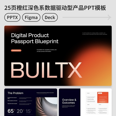 橙红深色系数据驱动型产品汇报PPT模板源文件 PPT Figma格式 25页