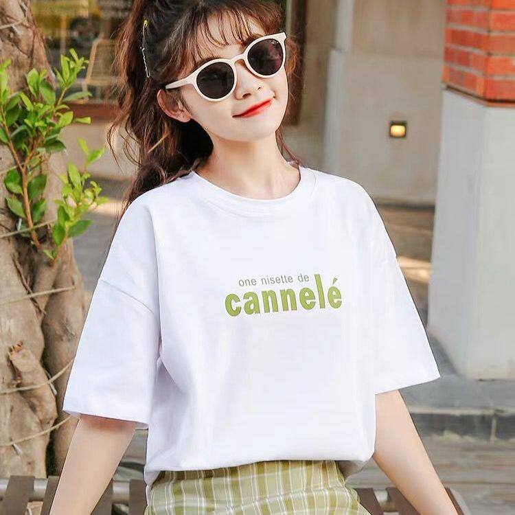 印花短袖宽松款女款凉感纯棉T恤韩版宽松显瘦休闲白色衣服夏新款