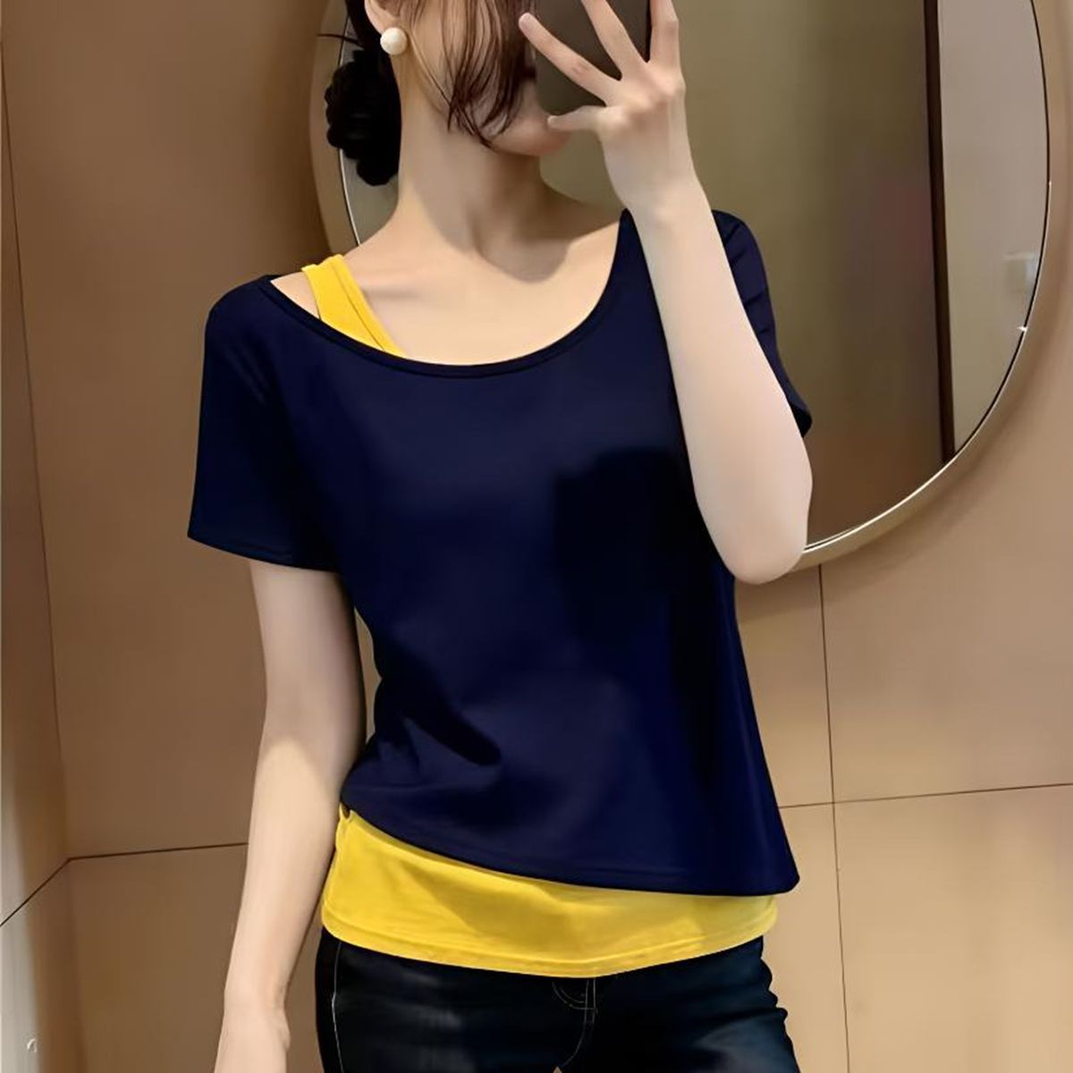 夏季假两件宽松显瘦T恤女大码