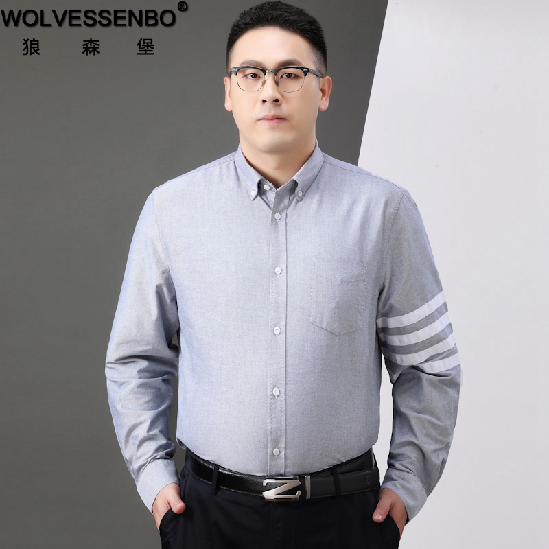 春秋肥佬加肥加大码男装全棉长袖衬衫男士宽松休闲胖子纯棉衬衣潮