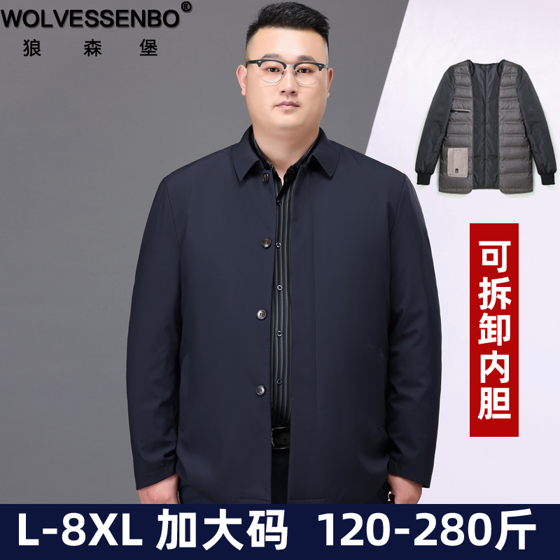 翻领纽扣款可脱卸内胆加大羽绒服