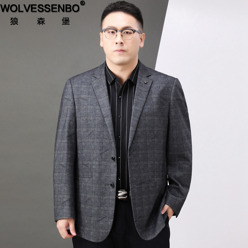 秋季中年男士休闲西装胖子宽松加肥加大码西服外套男肥佬商务单西