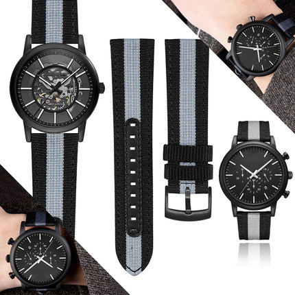 亨帝利适配阿玛尼AR11242 AX1331黑武士1981时尚尼龙真皮手表带男