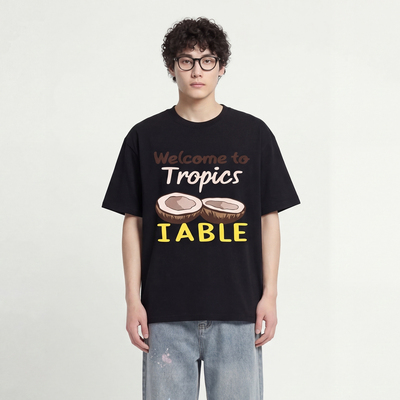 热带风椰子印花短袖T恤美式字母