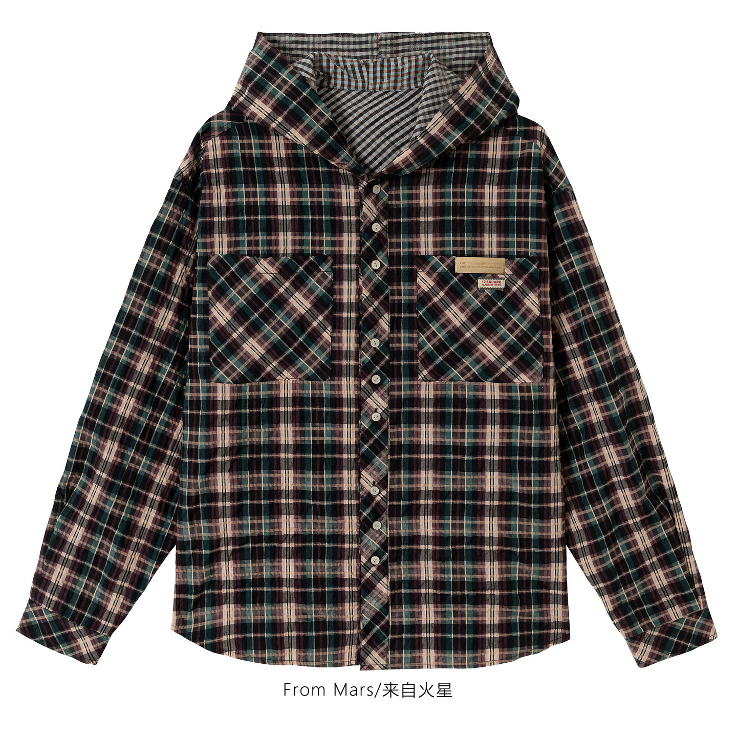 唤醒冬日格纹连帽长袖衬衫外套