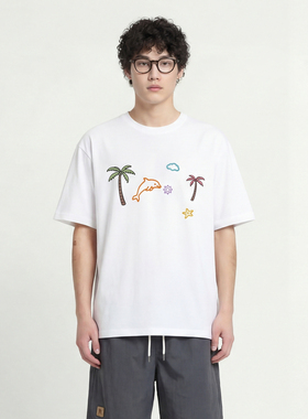 From Mars Summer beach coconut tree short-sleeved T-shirt