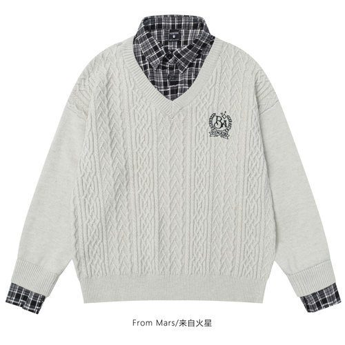 也许是天意翻领宽松休闲毛衣bf