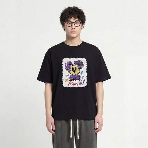 涂鸦风彩色线条卡通玩偶短袖T恤