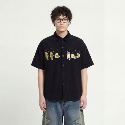 蜜罐熊趣小熊刺绣短袖衬衫