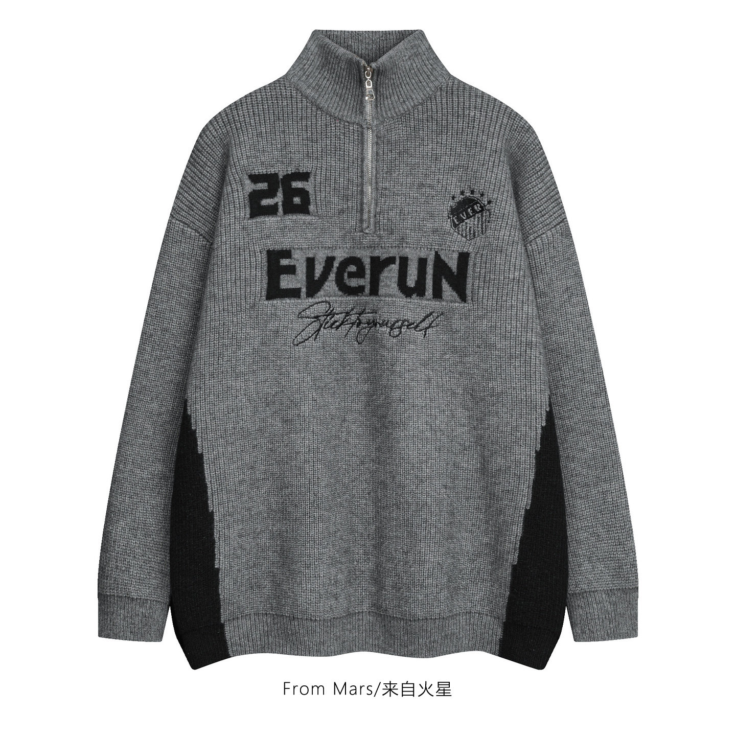 有些牵挂字母半拉链宽松毛衣