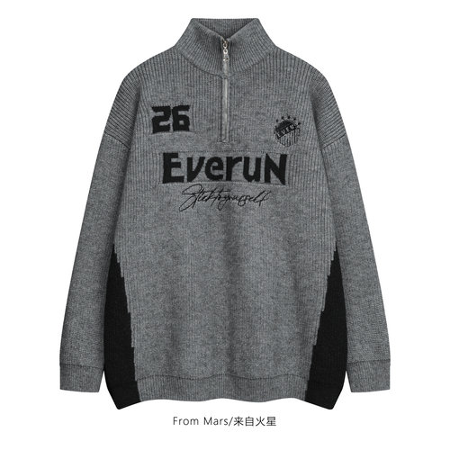 有些牵挂字母半拉链宽松毛衣