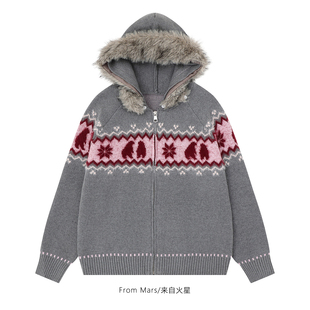 hooded Detachable sweater with collar From fur Mars