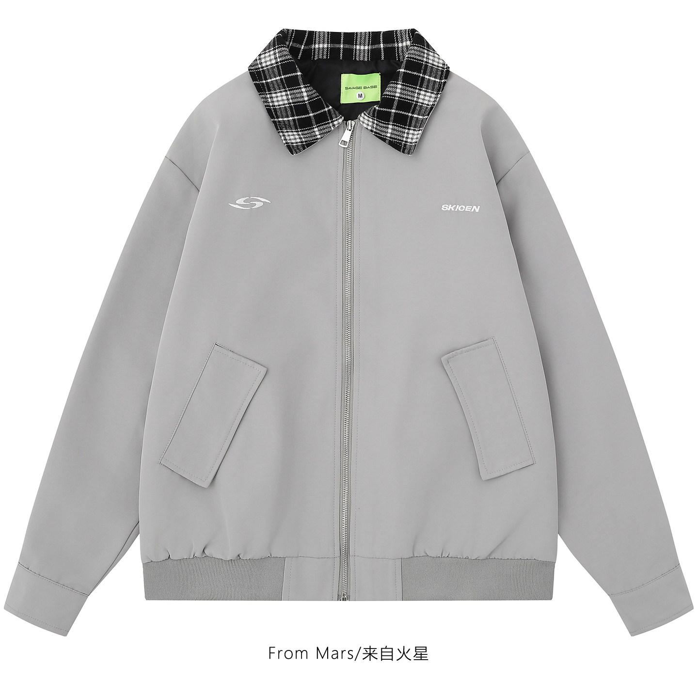 From Mars 一股班味 秋季复古拼接格纹翻领宽松百搭情侣夹克外套