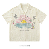 Mars 一起看日出 原宿风ins沙滩印花衬衫 From 图案设计感情侣夏季