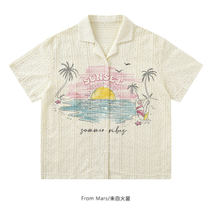 图案设计感情侣夏季 From 原宿风ins沙滩印花衬衫 一起看日出 Mars