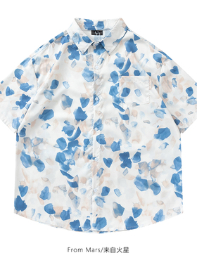 From Mars 花瓣落下 夏威夷风碎花满印短袖衬衫宽松休闲情侣潮ins