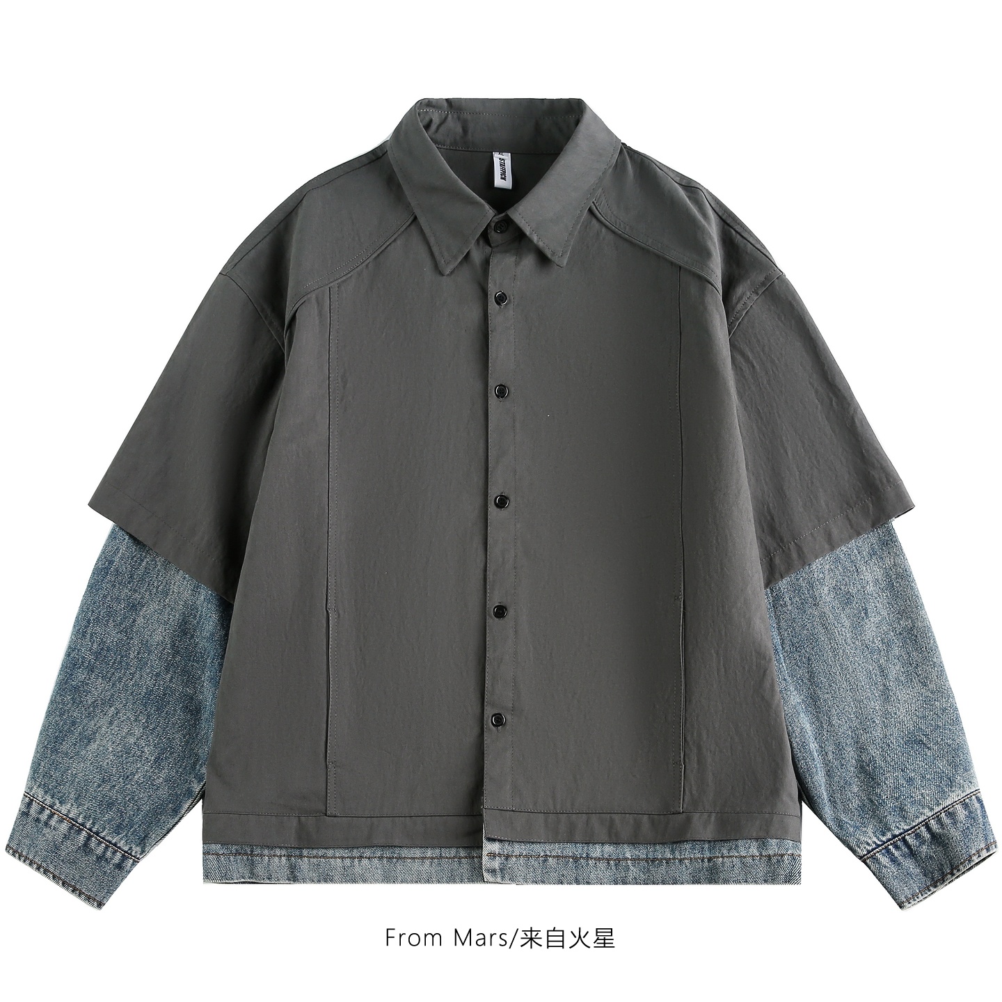 假两件宽松长袖衬衫外套BF