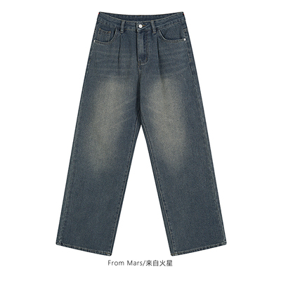 直筒阔腿男女宽松牛仔长裤