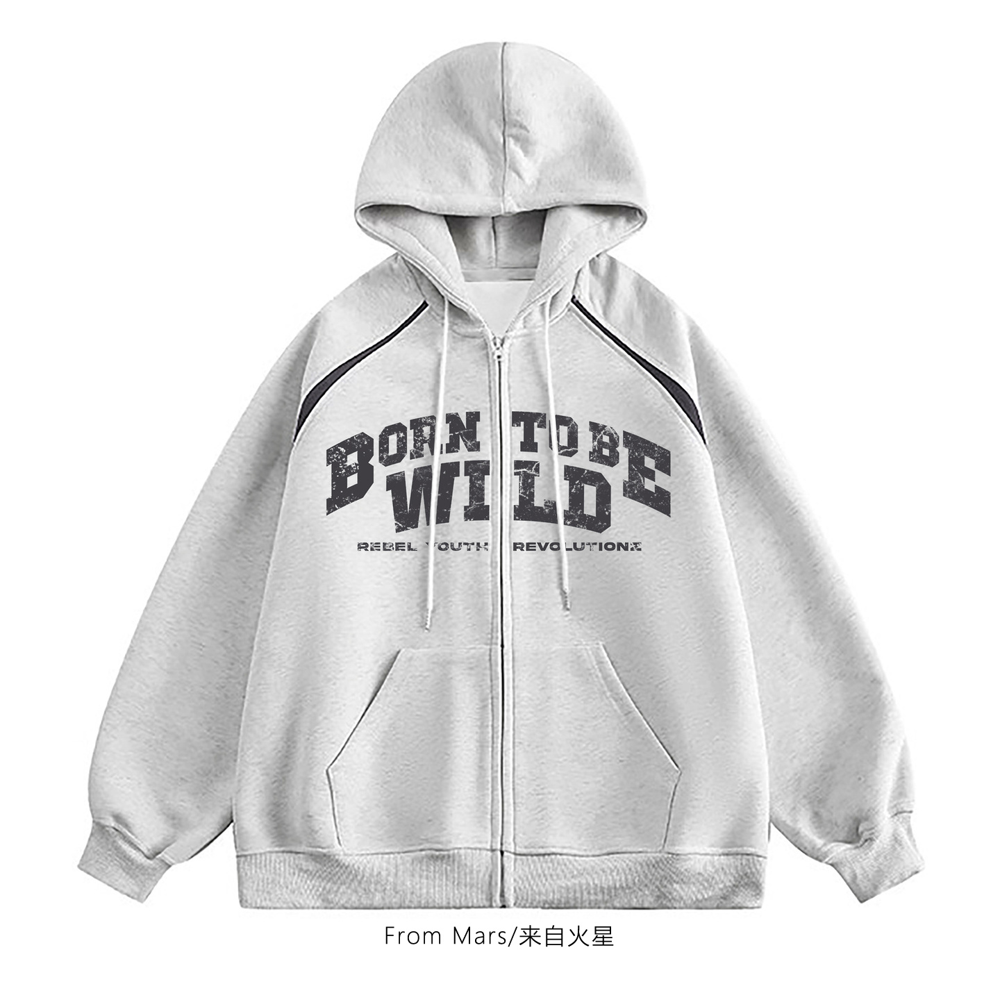 耿耿于怀印花宽松慵懒连帽卫衣