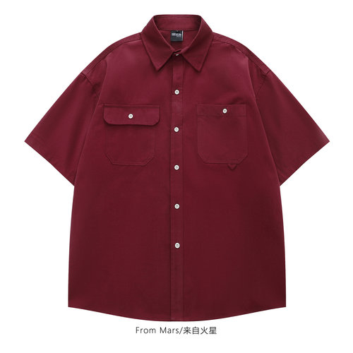 双袋素衫短袖工装衬衫男女夏季