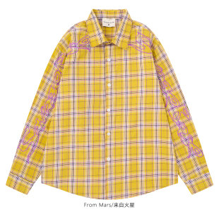 From Mars 百搭格子 原宿风长袖衬衫男女宽松涂鸦设计感小众衬衣