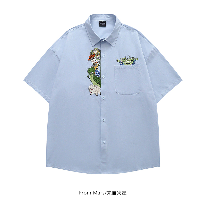 卡通刺绣男女上衣夏季短袖衬衫