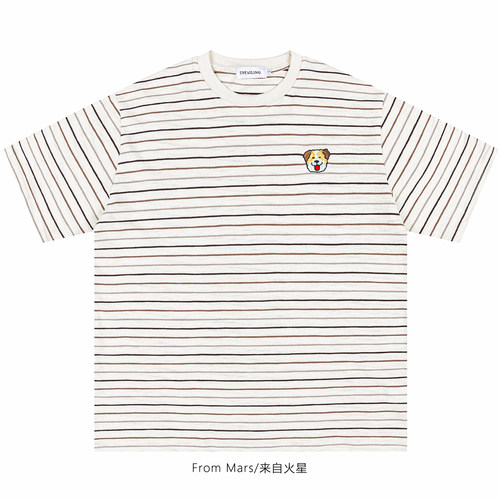 探个狗头宽松条纹短袖T恤百搭BF