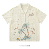 Mars 两个椰树 日系奶杏色度假风慵懒情侣衬衫 From oversize夏季