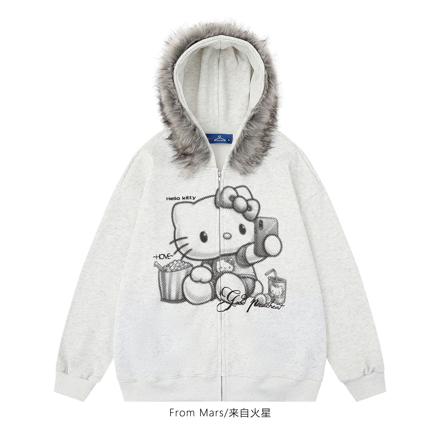 常为碎事加绒宽松开衫连帽卫衣