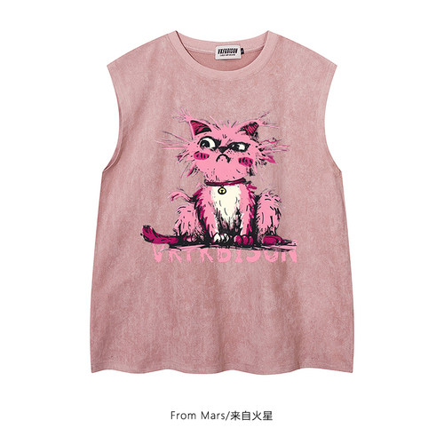 猫咪印花甜酷风宽松无袖背心BF