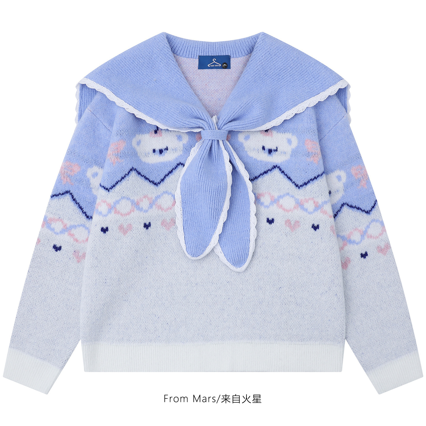 费尔岛提花撞色宽松毛衣女针织衫