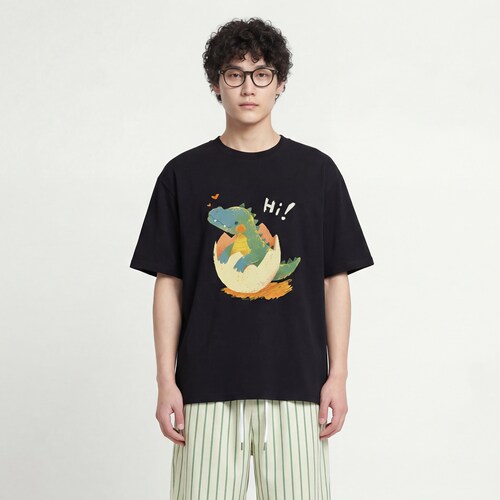 打个招呼宽松圆领男女短袖T恤BF