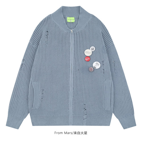 徽章针织衫拉链时尚vintage开衫
