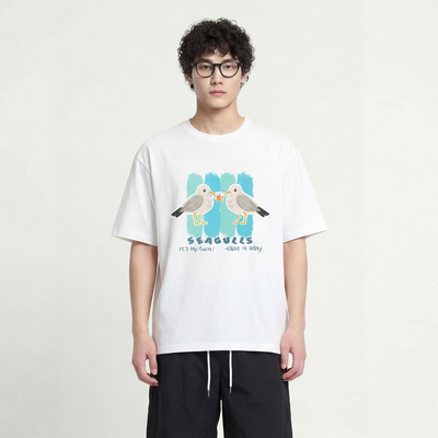 碰杯海鸥短袖纯棉宽松T恤夏日