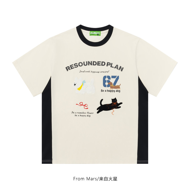 From Mars 制定的计划 韩系小众卡通拼接宽松短袖T恤情侣百搭夏季
