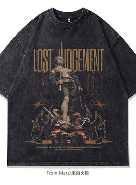 From Mars 夜市狂欢家 黑灰色短袖t恤男女夏季休闲百搭纯棉宽松BF