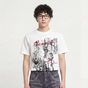 castle printed shirt Mars loose Old sleeved From short