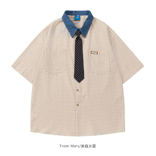 绣标口袋短袖衬衫宽松休闲百搭
