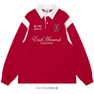 POLO衫 From 复古学院风宽松bf拼接撞色情侣长袖 Mars 秋天慢慢说