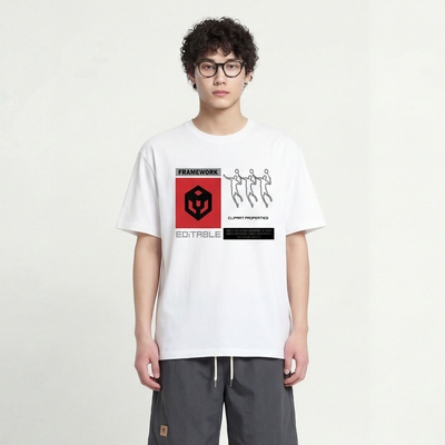 科技感印花T恤重磅纯棉宽松落肩