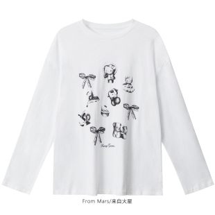 日系休闲趣味卡通圆领长袖 来日方长 T恤女宽松上衣百搭 Mars From