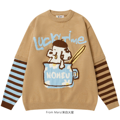 宽松套头拼接针织衫毛衣情侣