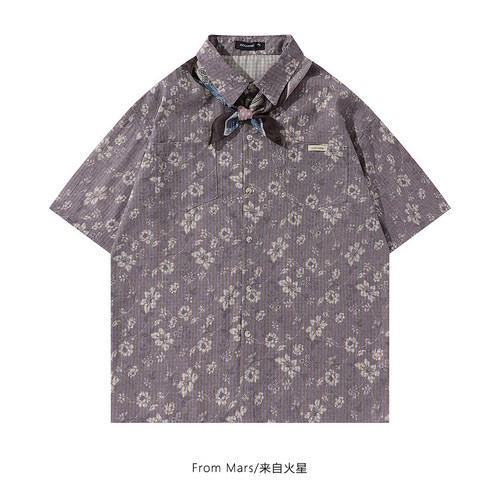 宽松vintage短袖衬衫夏季BF