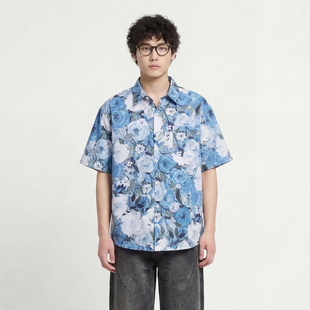 blue flower sleeved Mars shirt short Smog lazy From French