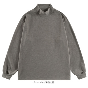 From Mars 别想太多 日系纯色半高领德绒保暖宽松长袖T恤打底衫潮