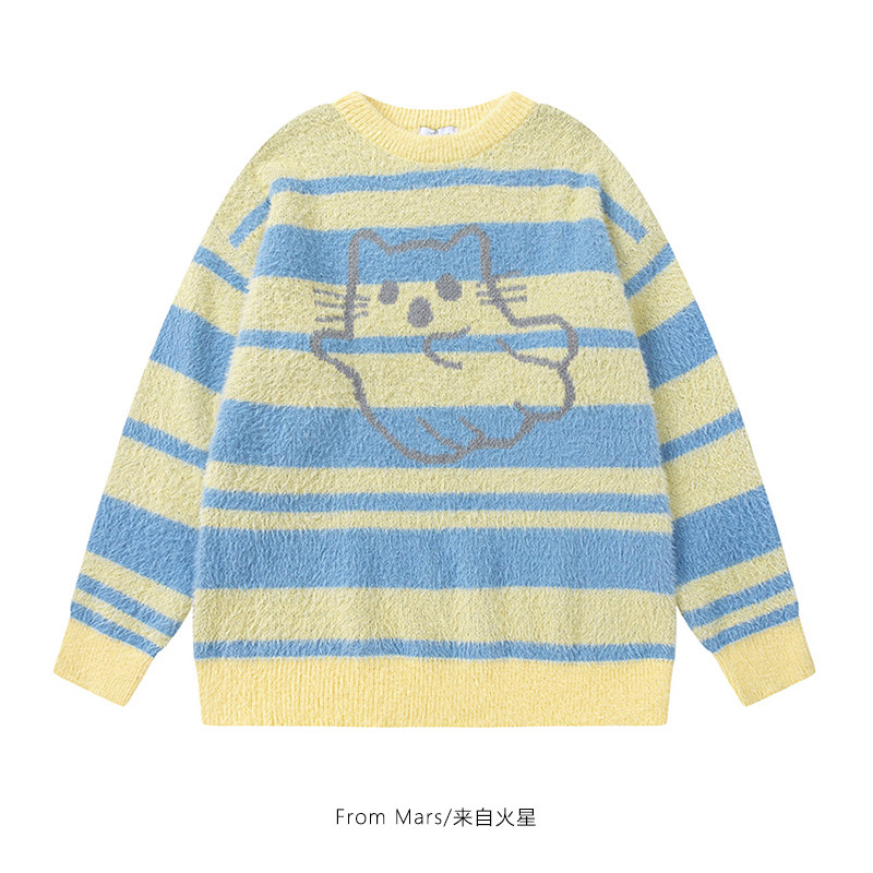 from mars 会飞的超熊 原宿风可爱小熊提花针织毛衣宽松情侣百搭