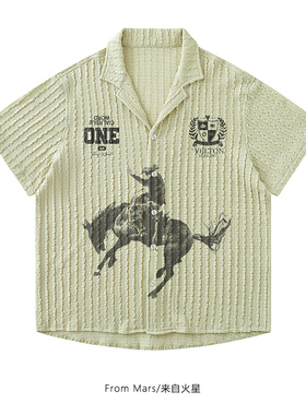 From Mars 追路人 复古vintage野马人物印花衬衫休闲短袖上衣男女