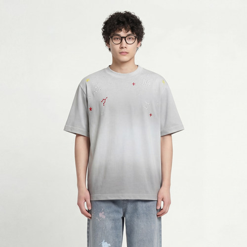 星空刺绣短袖T恤美式复古宽松