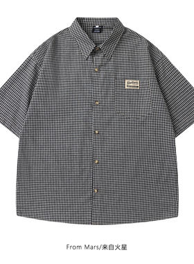 From Mars 坚实信念 原创日系休闲格子印花设计感BF宽松短袖衬衫